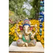 Statue - Ganesha - Messing mit Steinkunst, 30 cm