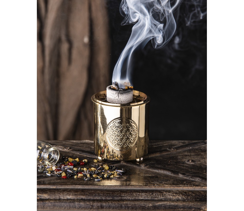 Räuchergefäß mit Netz - Motiv Blume des Lebens aus Messing 6 x 5,5 cm