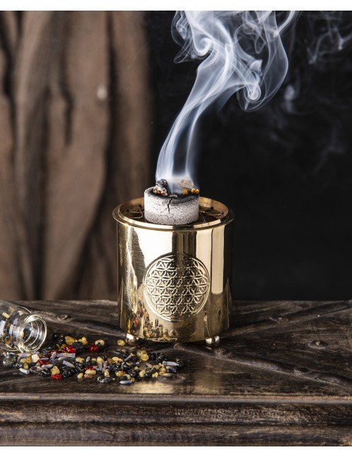 Räuchergefäß mit Netz - Motiv Blume des Lebens aus Messing 6 x 5,5 cm
