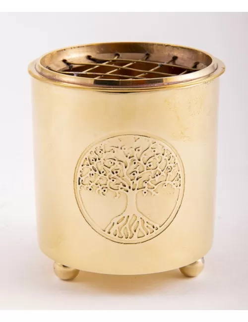 Räuchergefäß mit Netz - Motiv Yggdrasil aus Messing 6 x 5,5 cm