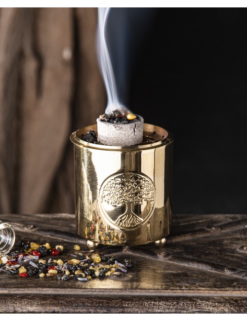 Räuchergefäß mit Netz - Motiv Yggdrasil aus Messing 6 x 5,5 cm
