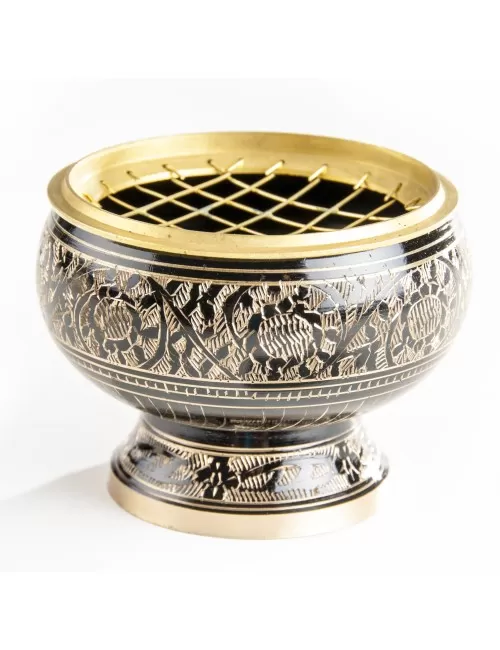 Räuchergefäß mit Netz aus Messing, schwarz / gold ca. 9,5 cm x 7,5 cm