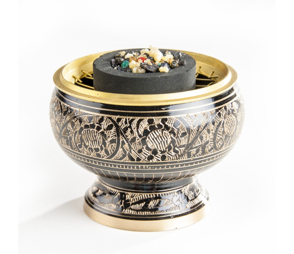 Räuchergefäß mit Netz aus Messing, schwarz / gold ca. 9,5 cm x 7,5 cm