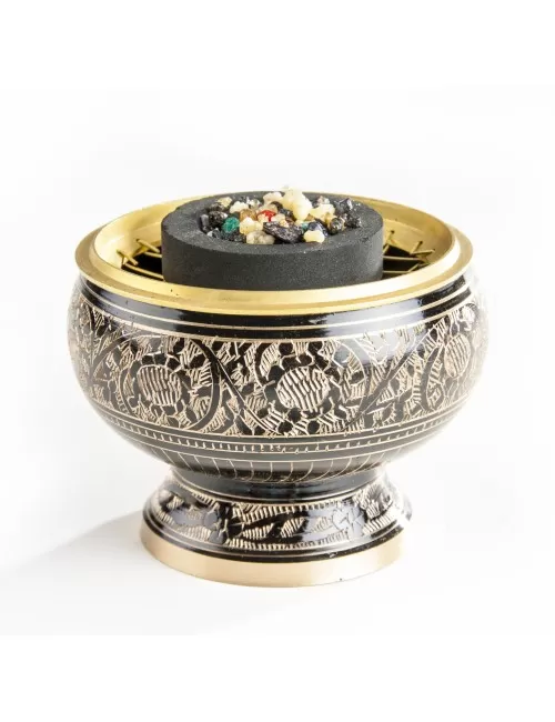Räuchergefäß mit Netz aus Messing, schwarz / gold ca. 9,5 cm x 7,5 cm