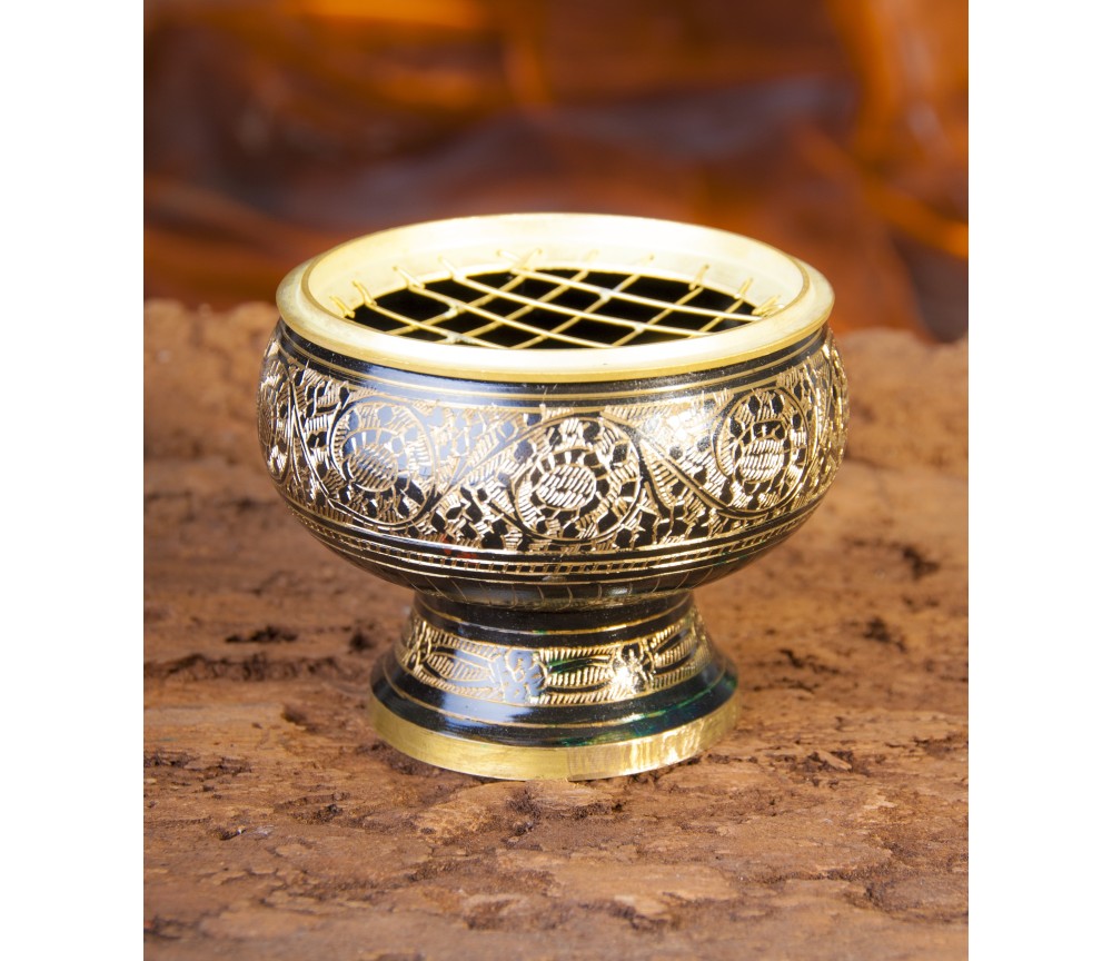 Räuchergefäß mit Netz aus Messing, schwarz / gold ca. 9,5 cm x 7,5 cm