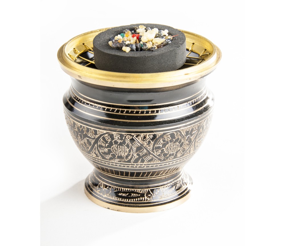 Räuchergefäß mit Netz schwarz / gold ca. 9 cm