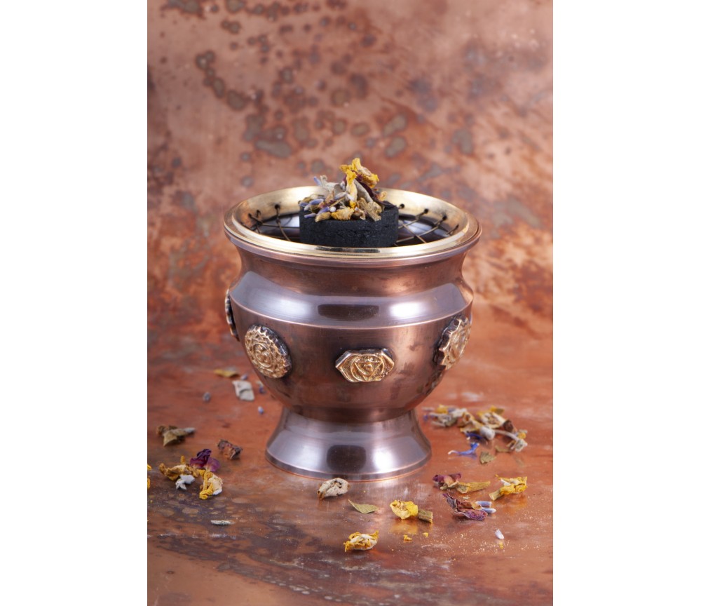 Räuchergefäß mit Netz - Chakra aus Messing ca.8 x 8,5 cm