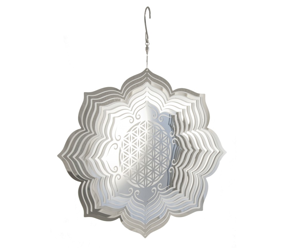 Hängende Dekoration - Edelstahl Mobile - Lotus Blume - mit Blume des Lebens - Ø 25 cm