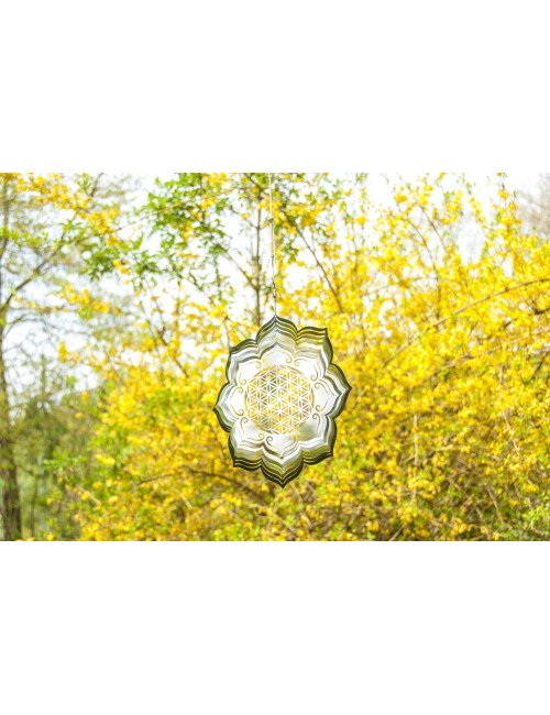 Hängende Dekoration - Edelstahl Mobile - Lotus Blume - mit Blume des Lebens - Ø 25 cm