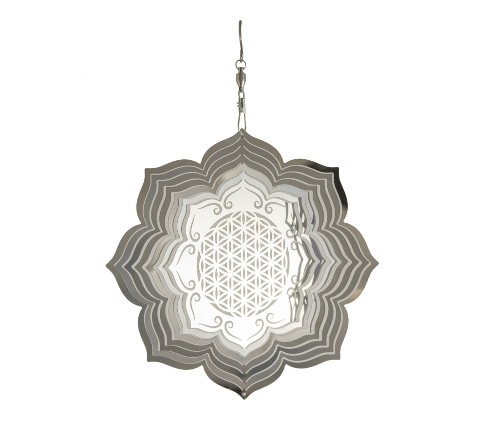 Hängende Dekoration - Edelstahl Mobile - Lotus Blume - mit Blume des Lebens - Ø 15 cm