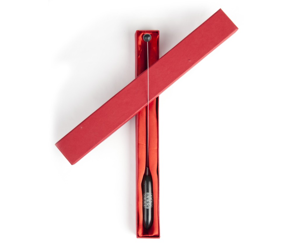 Tensor - aus schwarzem Speckstein mit Blume des Lebens ca. 29,5 cm