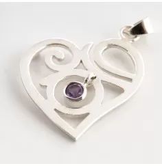 Anhänger - Spirituelle Liebe mit Amethyst - 925 Sterling Silber, ca. 3 cm