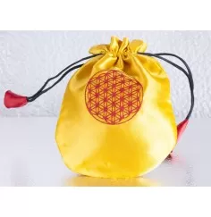 Samtbeutel - mit Blume des Lebens, gelb - 19,5x16 cm