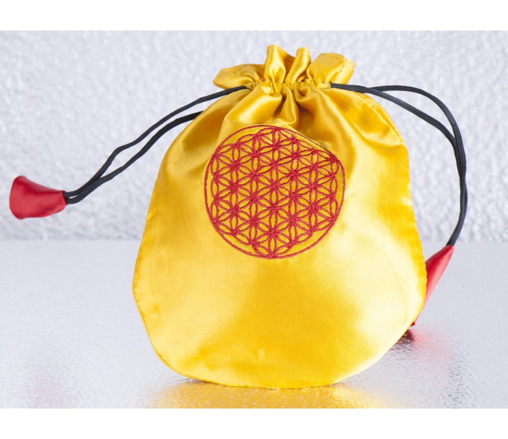 Samtbeutel - mit Blume des Lebens, gelb - 19,5x16 cm
