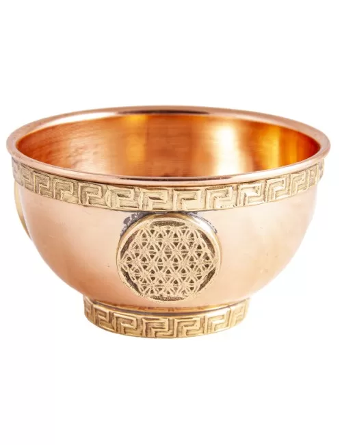 Räucherschale - Blume des Lebens aus Kupfer mit Messingverzierung ca. 8x4,5 cm