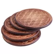 Gefäßuntersetzer mit Blume des Lebens, aus Holz - 6 er Pack