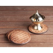 Gefäßuntersetzer mit Blume des Lebens, aus Holz - 6 er Pack