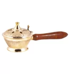 Räuchergefäß - Arabia mit Holzgriff und Deckel aus Messing - 25x9 cm