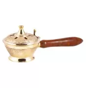 Räuchergefäß - Arabia mit Holzgriff und Deckel aus Messing - 25x9 cm