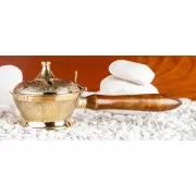 Räuchergefäß - Arabia mit Holzgriff und Deckel aus Messing - 25x9 cm