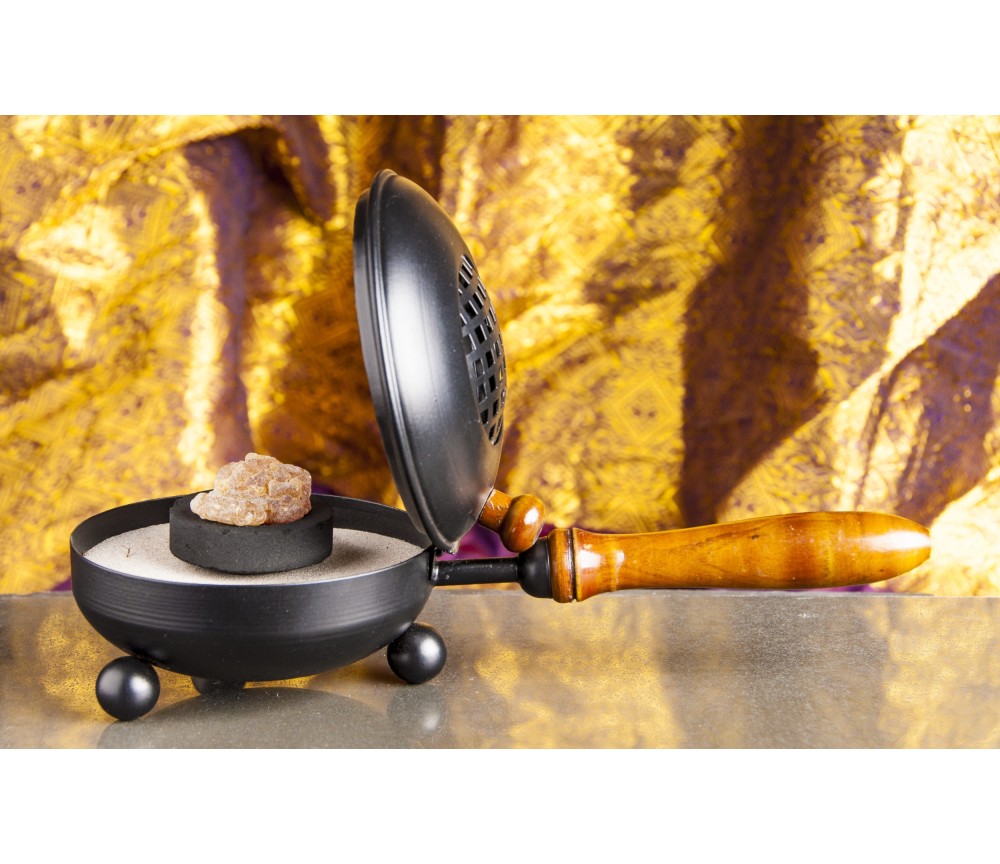 Räuchergefäß - Mahani - aus Eisen mit Holzgriff ca. 28x11,5cm