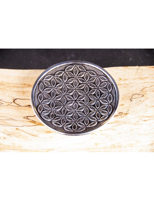 Räucherstäbchenhalter rund - Blume des Lebens - weißmetall