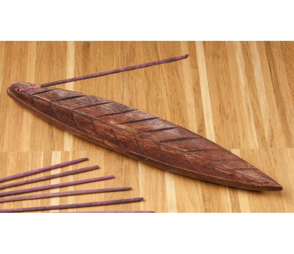 Räucherstäbchenhalter -  aus Holz -brown Leaf