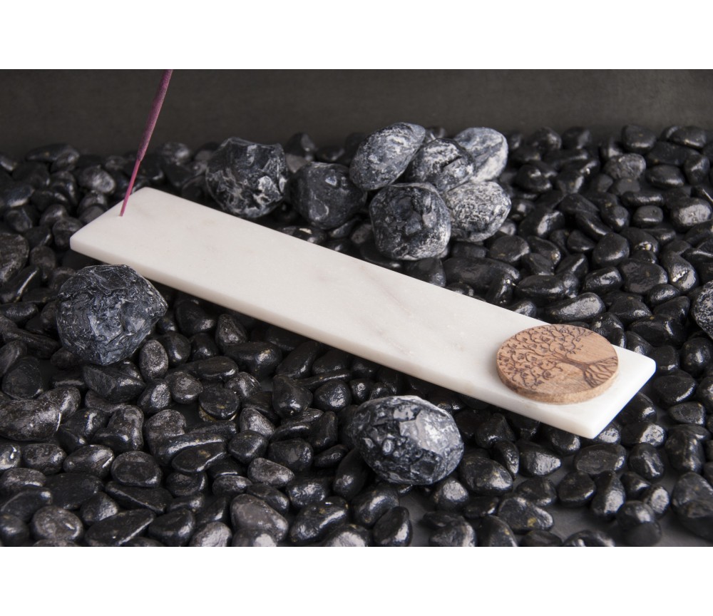 Räucherstäbchenhalter - Lang aus Marmor - mit Lebensbaum aus Holz