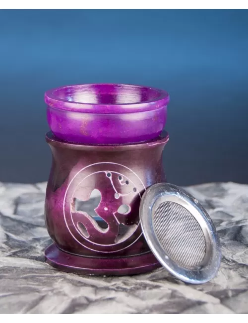 Aromalampe & Räuchergefäß in 1 "OM" mit Sieb violett aus Speckstein