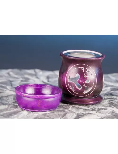 Aromalampe & Räuchergefäß in 1 "OM" mit Sieb violett aus Speckstein