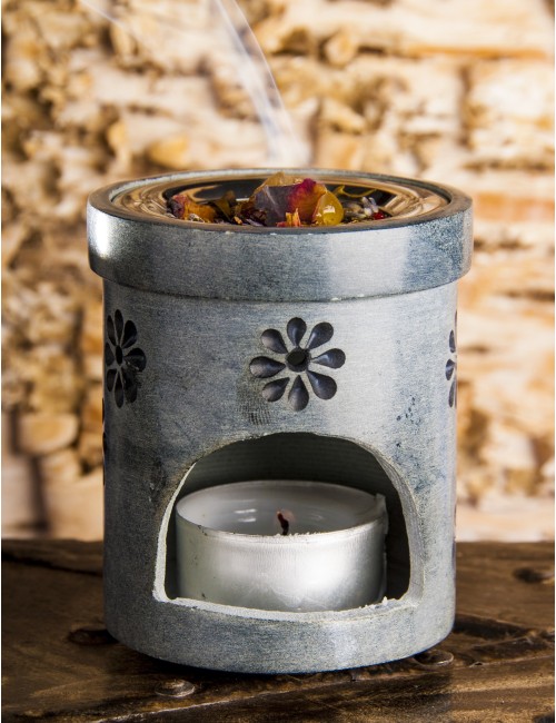 Räuchergefäß mit Sieb - "Zartes Blümlein" aus Speckstein