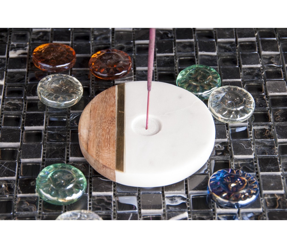 Räucherstäbchenhalter -  -Design aus Marmor, Holz und Messing