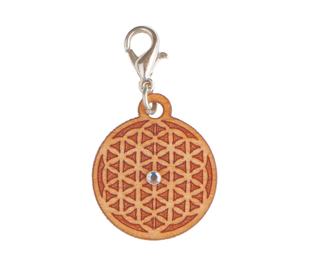 Charm - Blume des Lebens -Holz mit Kristall ca. 30mm