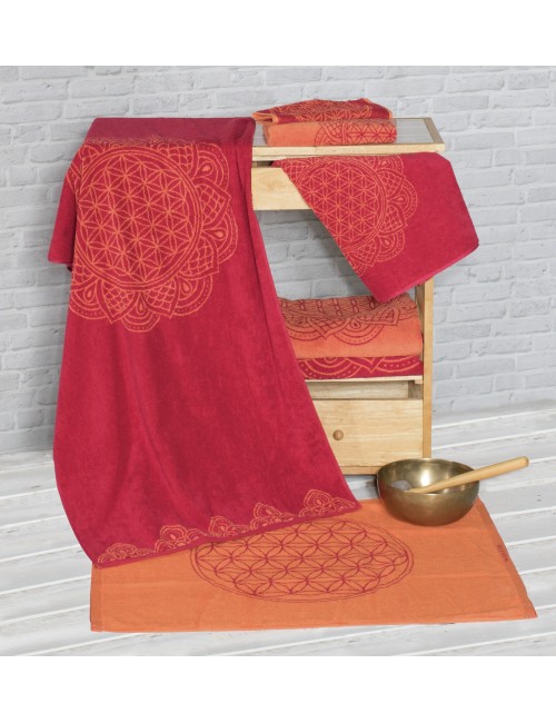 Spirit of OM - Frotteetücher Happy Flower of Life - rubinrot/koralle
