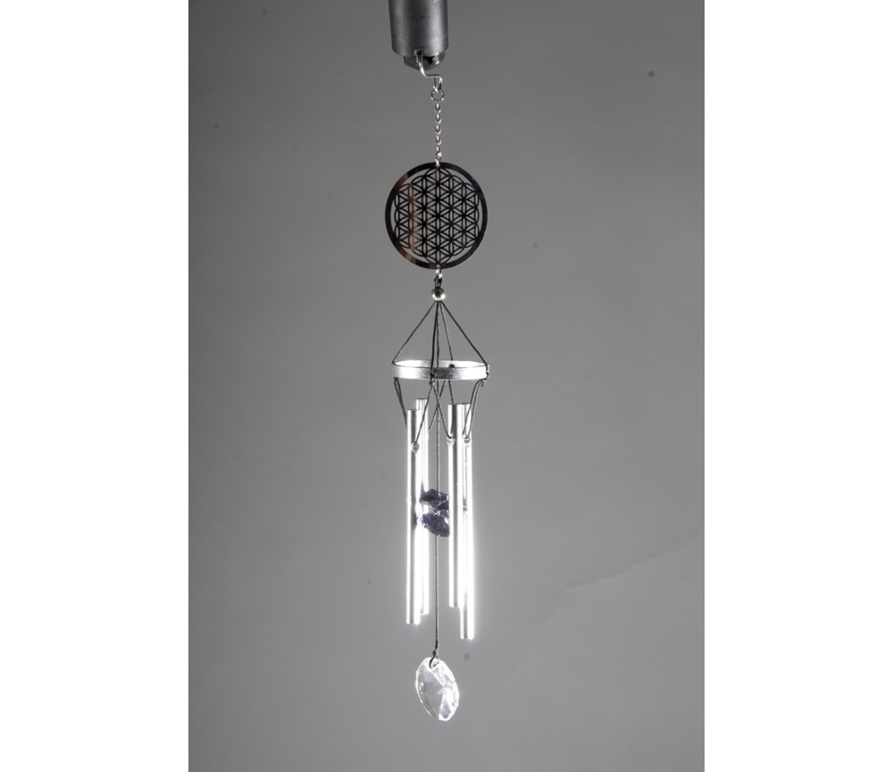 Klangspiel - Blume des Lebens - Edelstahl mit Oktagon Kristall  ca. 25cm