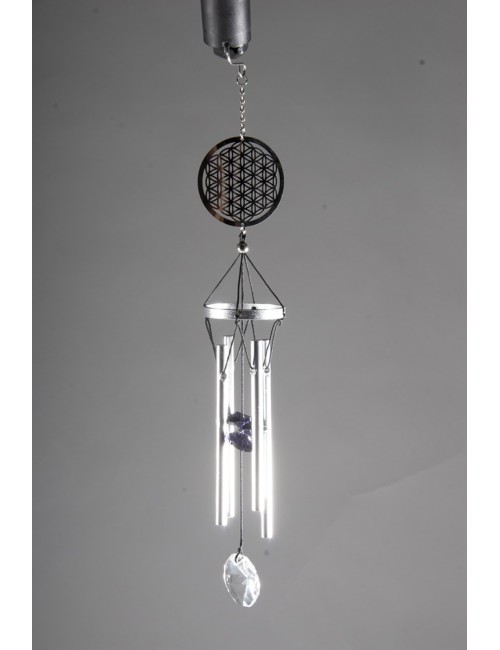 Klangspiel - Blume des Lebens - Edelstahl mit Oktagon Kristall  ca. 25cm