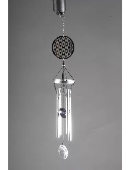 Klangspiel - Blume des Lebens - Edelstahl mit Oktagon Kristall ca. 25cm