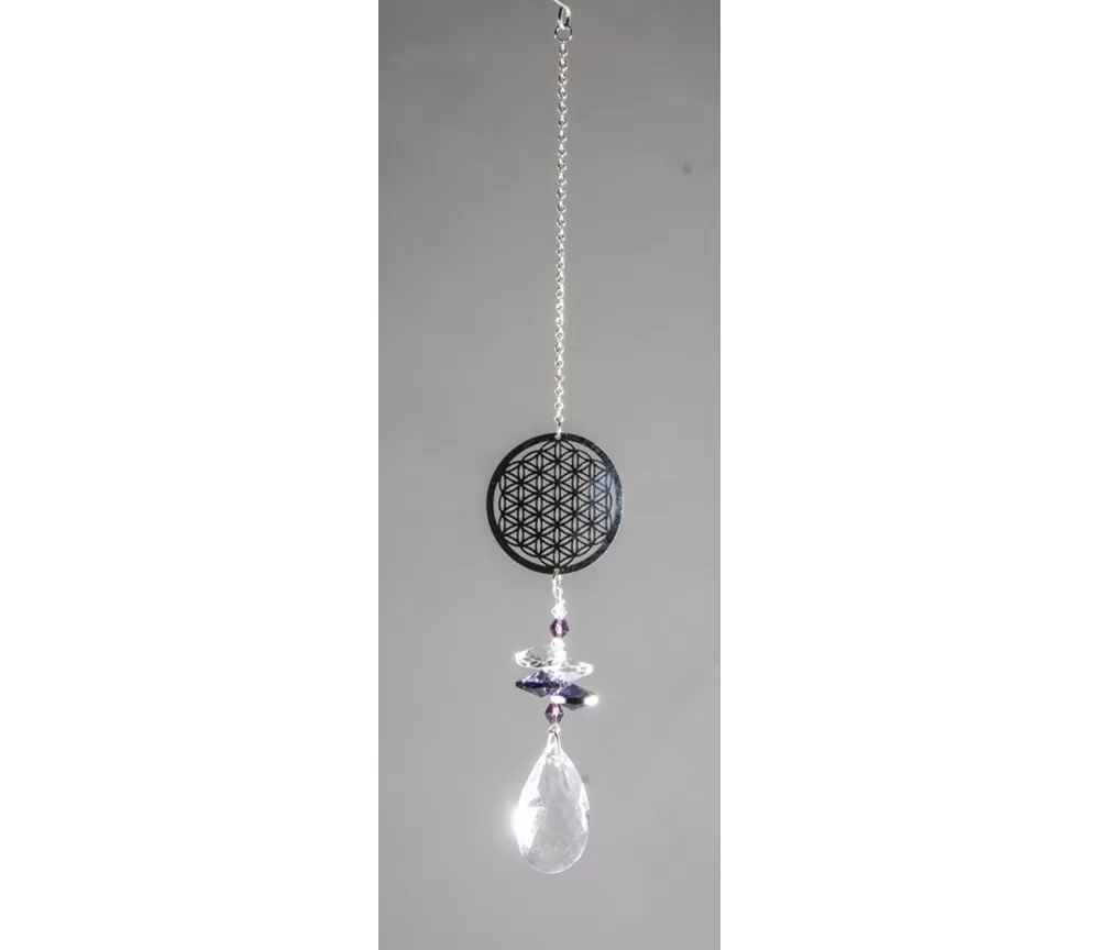 Hängende Dekoration - Suncatcher Blume des Lebens - aus Edelstahl & Kristallen ca. 27 cm