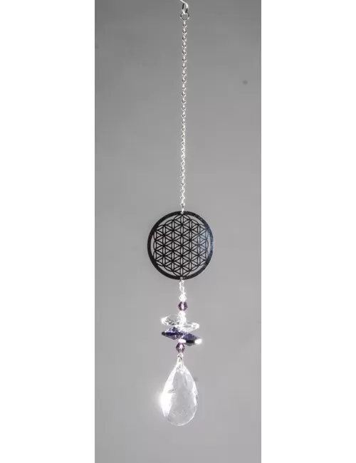 Hängende Dekoration - Suncatcher Blume des Lebens - aus Edelstahl & Kristallen ca. 27 cm