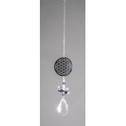 Hängende Dekoration - Suncatcher Blume des Lebens   - aus Edelstahl & Kristallen ca. 27 cm