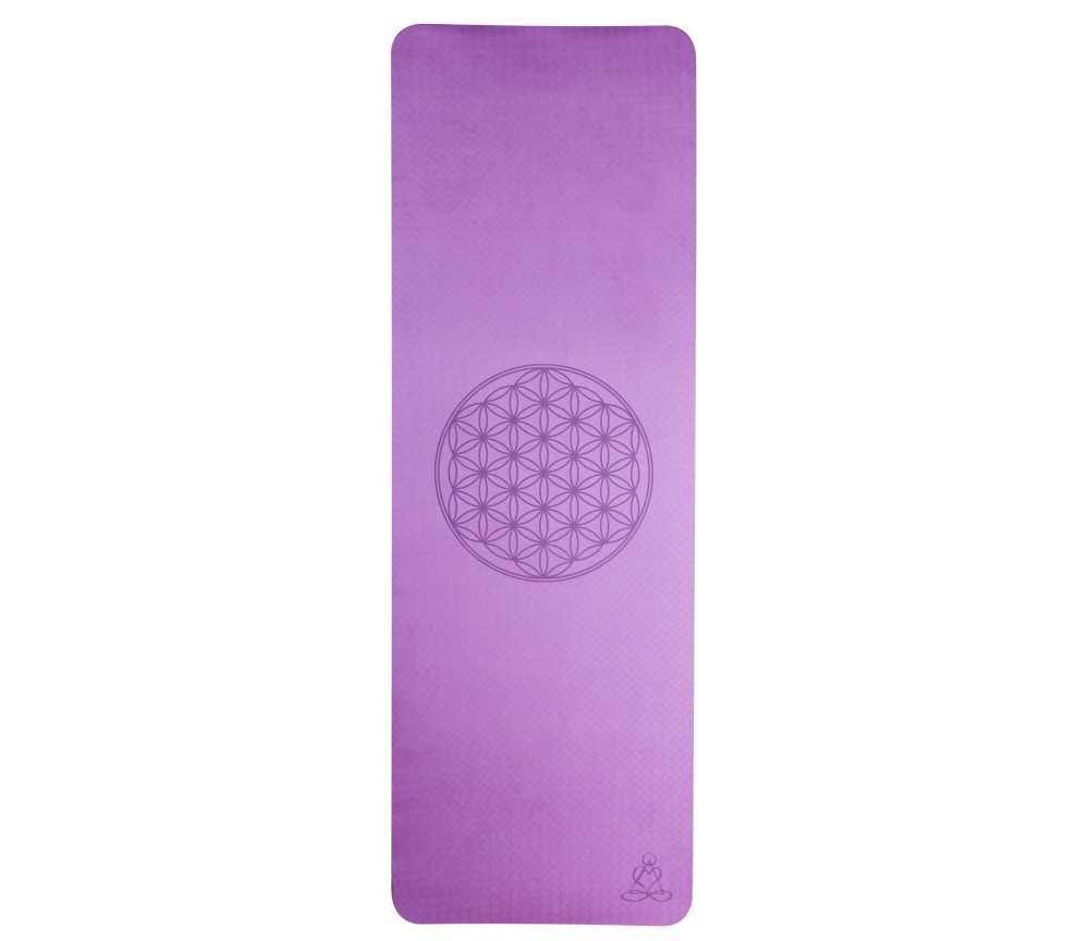 Yogamatte mit Blume des Lebens - 6 mm - TPE ecofriendly - dunkellila/zartlila