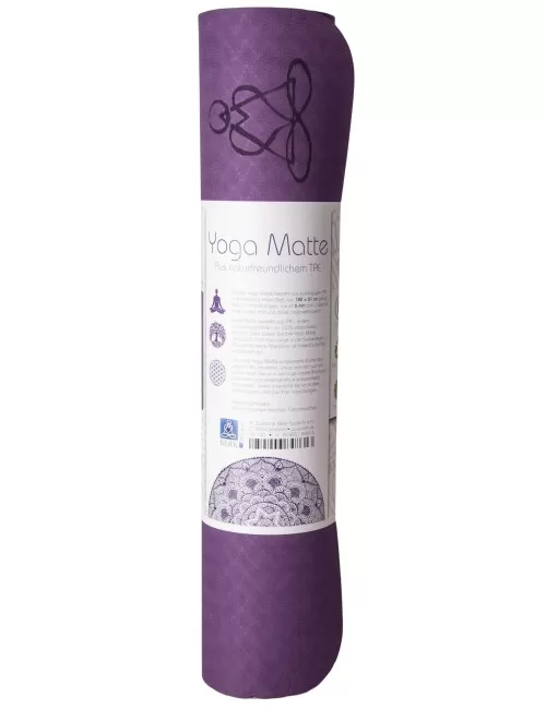 Yogamatte mit Blume des Lebens - 6 mm - TPE ecofriendly - dunkellila/zartlila
