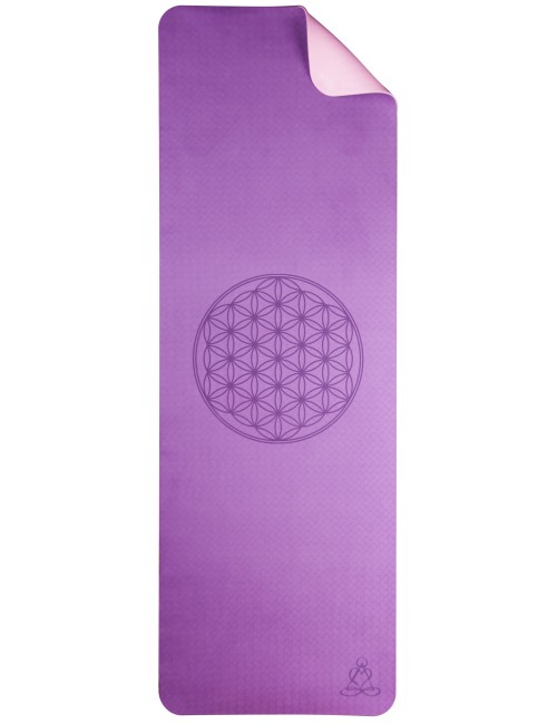 Yogamatte mit Blume des Lebens - 6 mm - TPE ecofriendly - dunkellila/zartlila