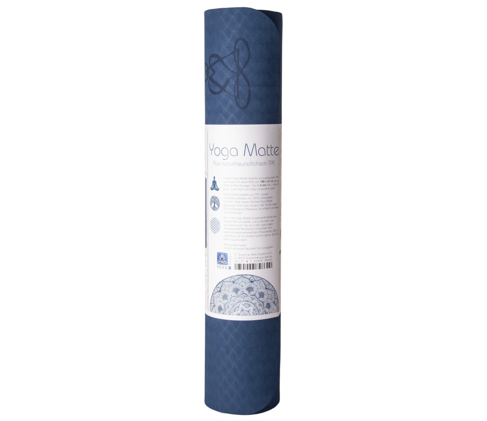 Yogamatte mit Blume des Lebens - 6 mm - TPE ecofriendly - dunkelblau/hellblau