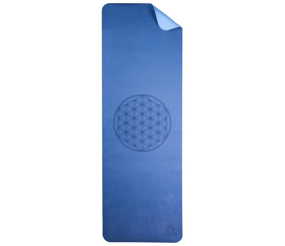 Yogamatte mit Blume des Lebens - 6 mm - TPE ecofriendly - dunkelblau/hellblau