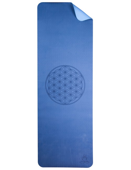 Yogamatte mit Blume des Lebens - 6 mm - TPE ecofriendly - dunkelblau/hellblau