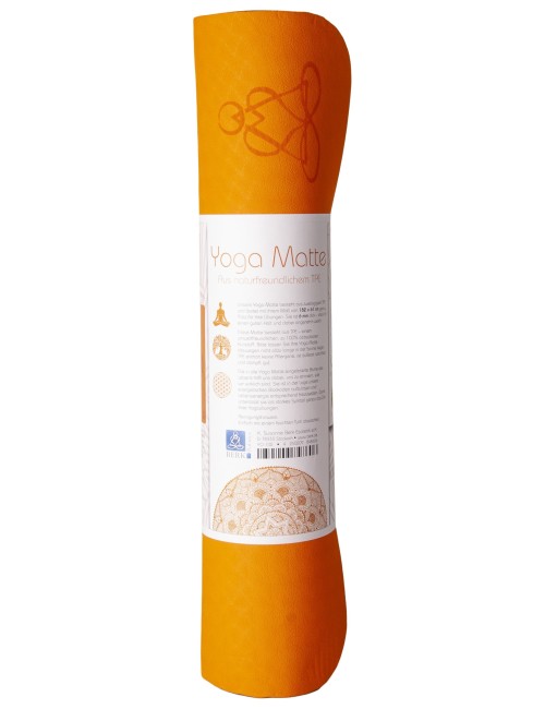 Yogamatte mit Blume des Lebens - 6 mm - TPE ecofriendly - orange/grau