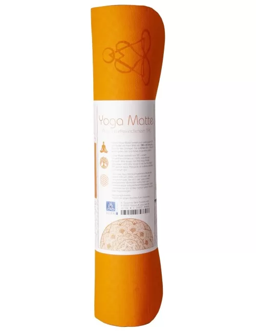Yogamatte mit Blume des Lebens - 6 mm - TPE ecofriendly - orange/grau