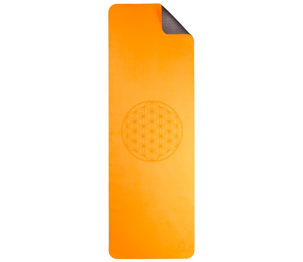 Yogamatte mit Blume des Lebens - 6 mm - TPE ecofriendly - orange/grau
