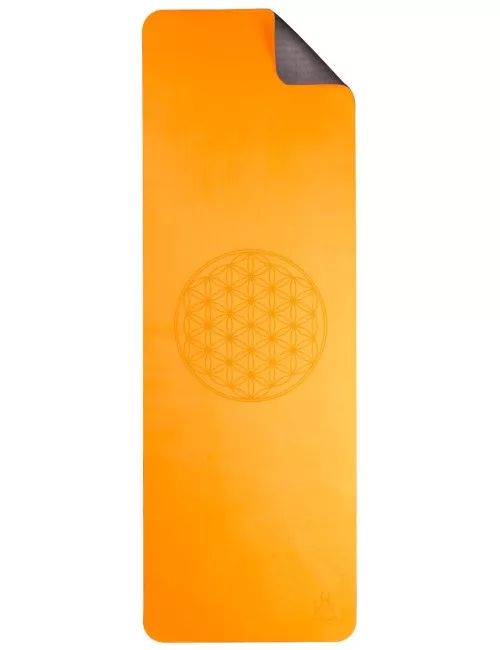 Yogamatte mit Blume des Lebens - 6 mm - TPE ecofriendly - orange/grau